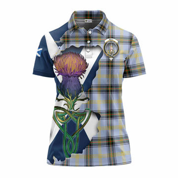 Bell Tartan Family Crest Women's Polo Shirt Scottish Thistle Celtic Inspired