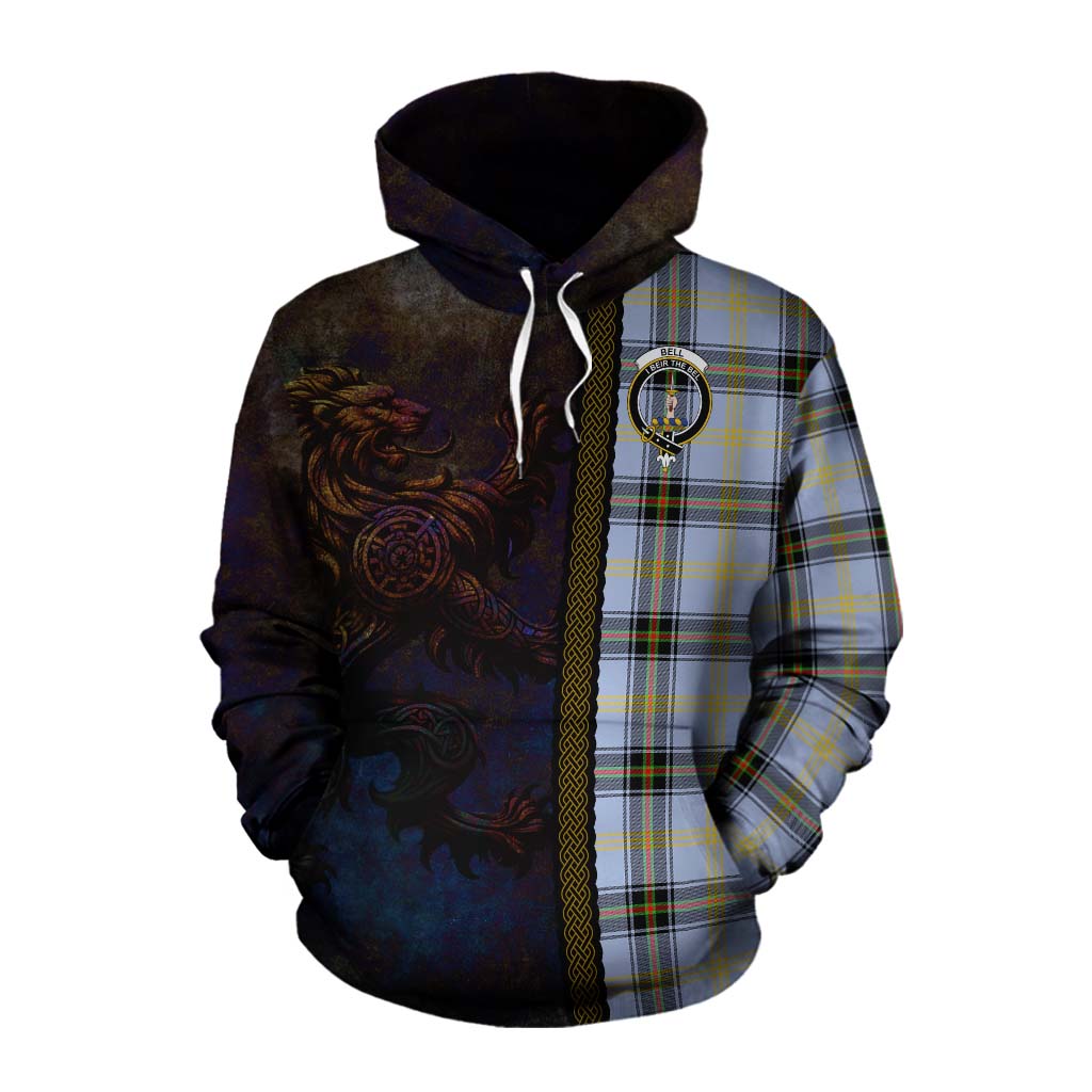 Tartan Vibes Clothing Bell Tartan Family Crest Cotton Hoodie Alba Gu Brath Be Brave Lion Ancient Style