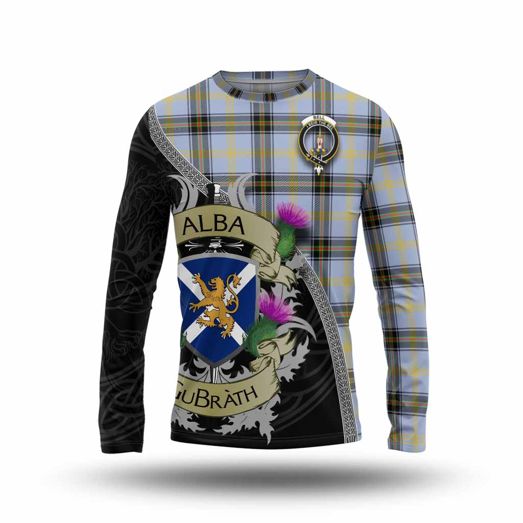 Tartan Vibes Clothing Bell Tartan Family Crest Long Sleeve T-Shirt Lion Rampant Royal Thistle Shield Celtic Inspired