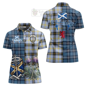 Tartan Vibes Clothing Bell Tartan Women's Polo Shirt Happy St. Andrew's Day Half Tartan Style