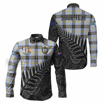 Tartan Vibes Clothing Bell Crest Tartan Long Sleeve Button Shirt with New Zealand Silver Fern Half Style