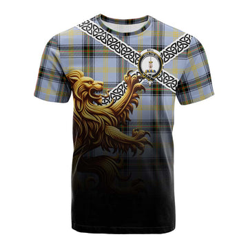 Bell Crest Tartan Cotton T-shirt with Golden Lion Emblem Celtic Style