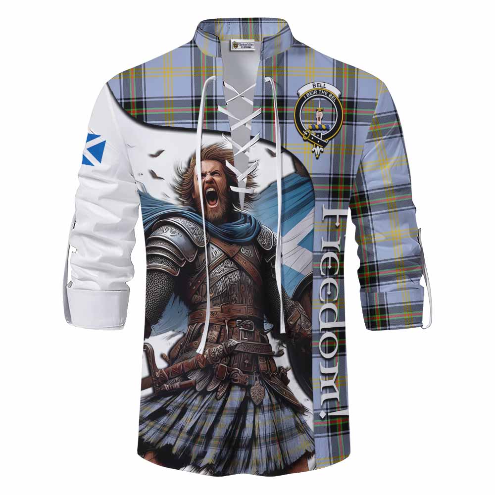 Tartan Vibes Clothing Bell Crest Tartan Ghillie Kilt Shirt Inspired by the Freedom of Scottish Warrior