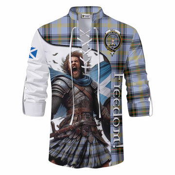 Tartan Vibes Clothing Bell Crest Tartan Ghillie Kilt Shirt Inspired by the Freedom of Scottish Warrior
