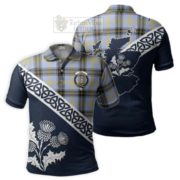 Bell Tartan Polo Shirt Featuring Thistle and Scotland Map