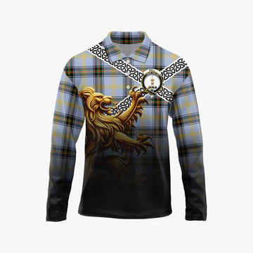 Bell Crest Tartan Long Sleeve Polo Shirt with Golden Lion Emblem Celtic Style