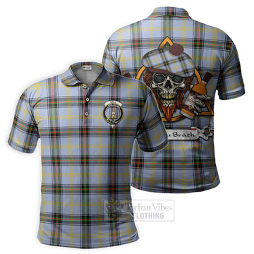 Bell Tartan Polo Shirt with Family Crest and Bearded Skull Holding Bottles of Whiskey Kid - Tartan Vibes Clothing