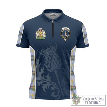 Bell Tartan Zipper Polo Shirt with Family Crest and Scottish Thistle Vibes Sport Style