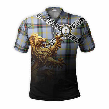 Bell Crest Tartan Polo Shirt with Golden Lion Emblem Celtic Style