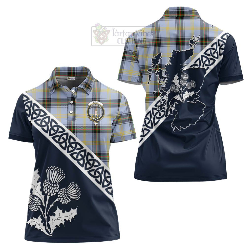 Tartan Vibes Clothing Bell Tartan Women's Polo Shirt Featuring Thistle and Scotland Map