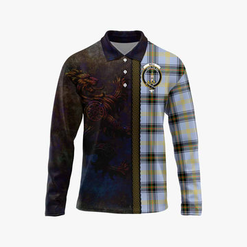 Bell Tartan Family Crest Long Sleeve Polo Shirt Alba Gu Brath Be Brave Lion Ancient Style