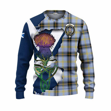 Tartan Vibes Clothing Bell Tartan Family Crest Knitted Sweater Scottish Thistle Celtic Inspired