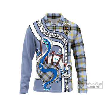 Bell Tartan Long Sleeve Polo Shirt with Epic Bagpipe Style