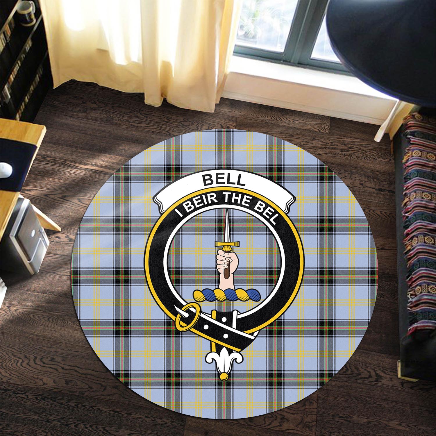 Bell Tartan Round Rug with Family Crest - Tartanvibesclothing
