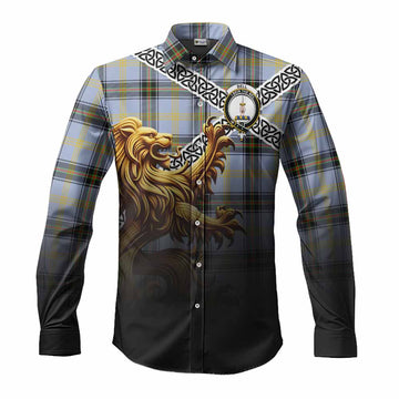 Bell Crest Tartan Long Sleeve Button Shirt with Golden Lion Emblem Celtic Style