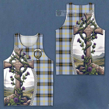 Tartan Vibes Clothing Bell Tartan Men's Tank Top with Family Crest and St. Andrew's Cross Accented by Thistle Vines