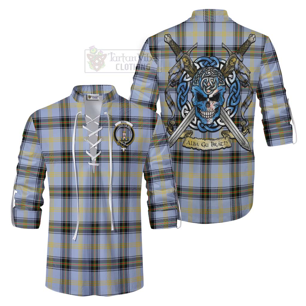 Tartan Vibes Clothing Bell Tartan Ghillie Kilt Shirt with Family Crest Celtic Skull Style