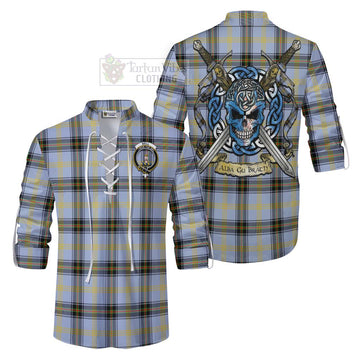 Tartan Vibes Clothing Bell Tartan Ghillie Kilt Shirt with Family Crest Celtic Skull Style