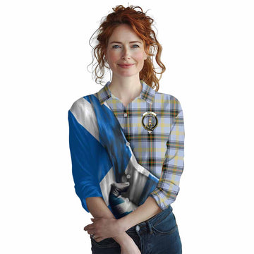 Tartan Vibes Clothing Bell Tartan Women's Casual Shirt with Family Crest Scotland Patriotic Style