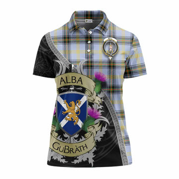 Bell Tartan Family Crest Women's Polo Shirt Lion Rampant Royal Thistle Shield Celtic Inspired