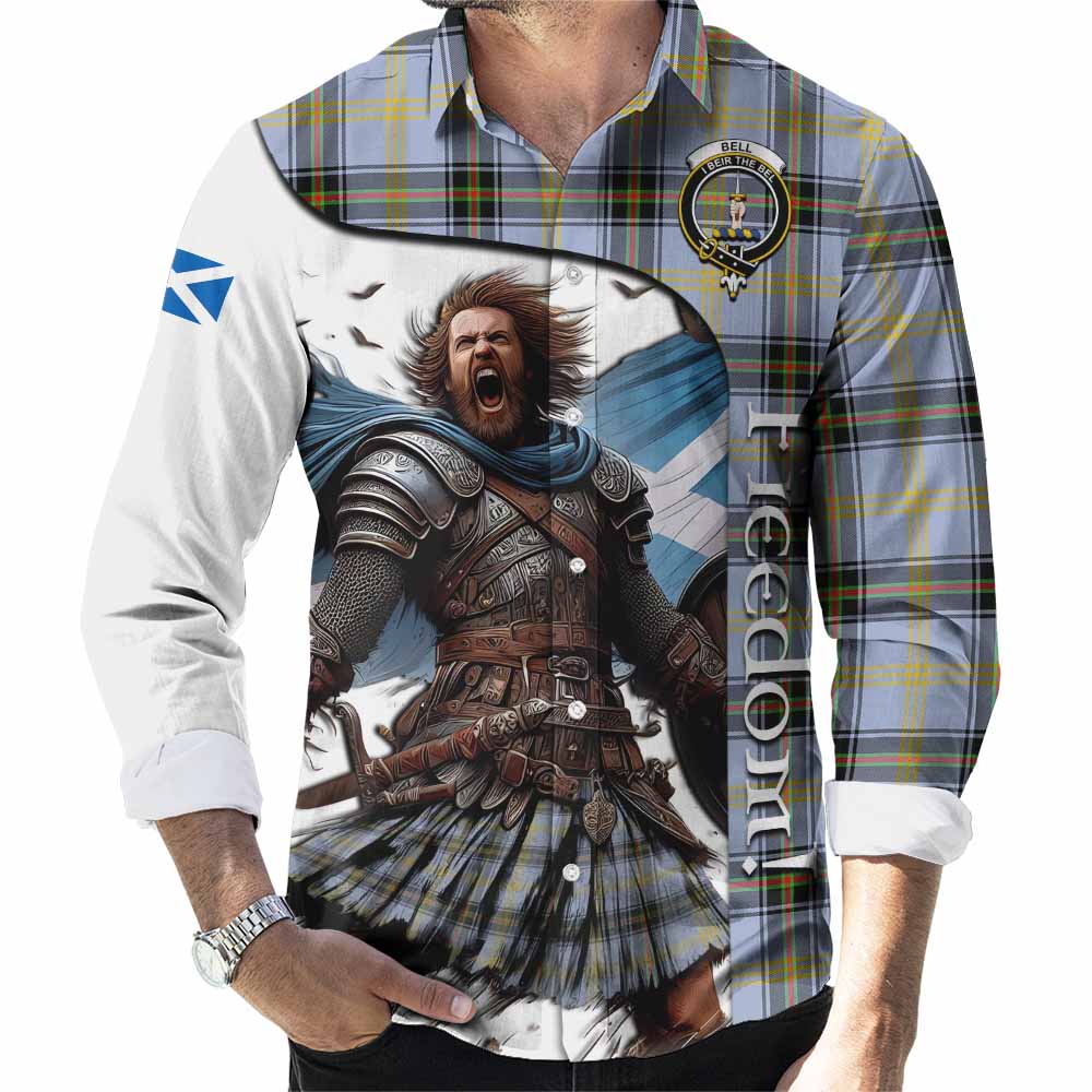 Tartan Vibes Clothing Bell Crest Tartan Long Sleeve Button Shirt Inspired by the Freedom of Scottish Warrior
