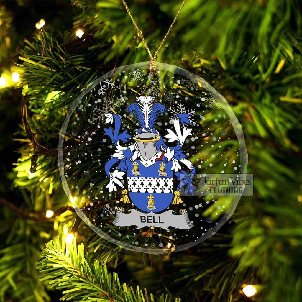 Bell Irish Clan Christmas Glass Ornament with Coat of Arms Transparent Glass Circle - 2D-tartanvibesclothing