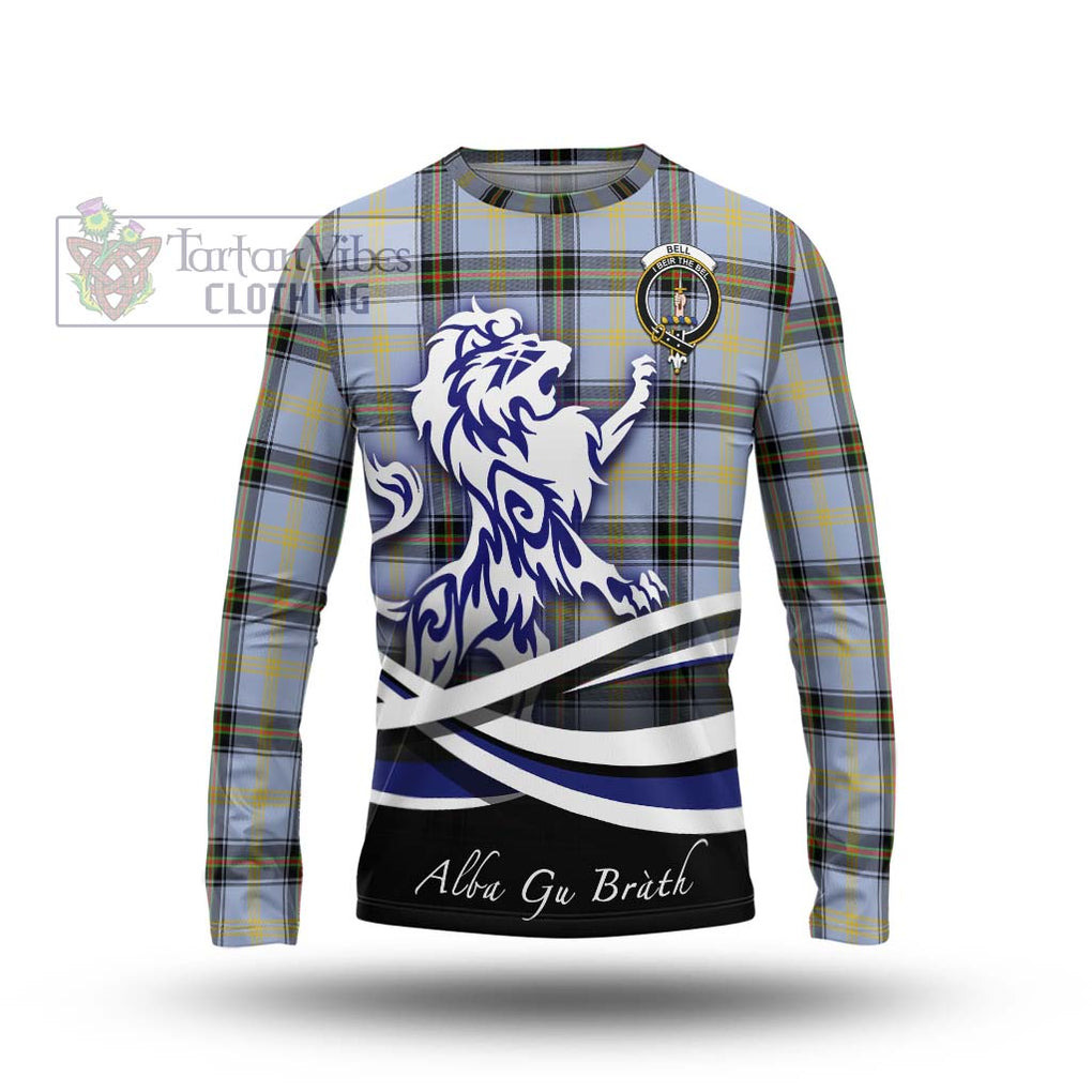 Bell Tartan Long Sleeve T-Shirt with Alba Gu Brath Regal Lion Emblem Unisex - Tartanvibesclothing Shop