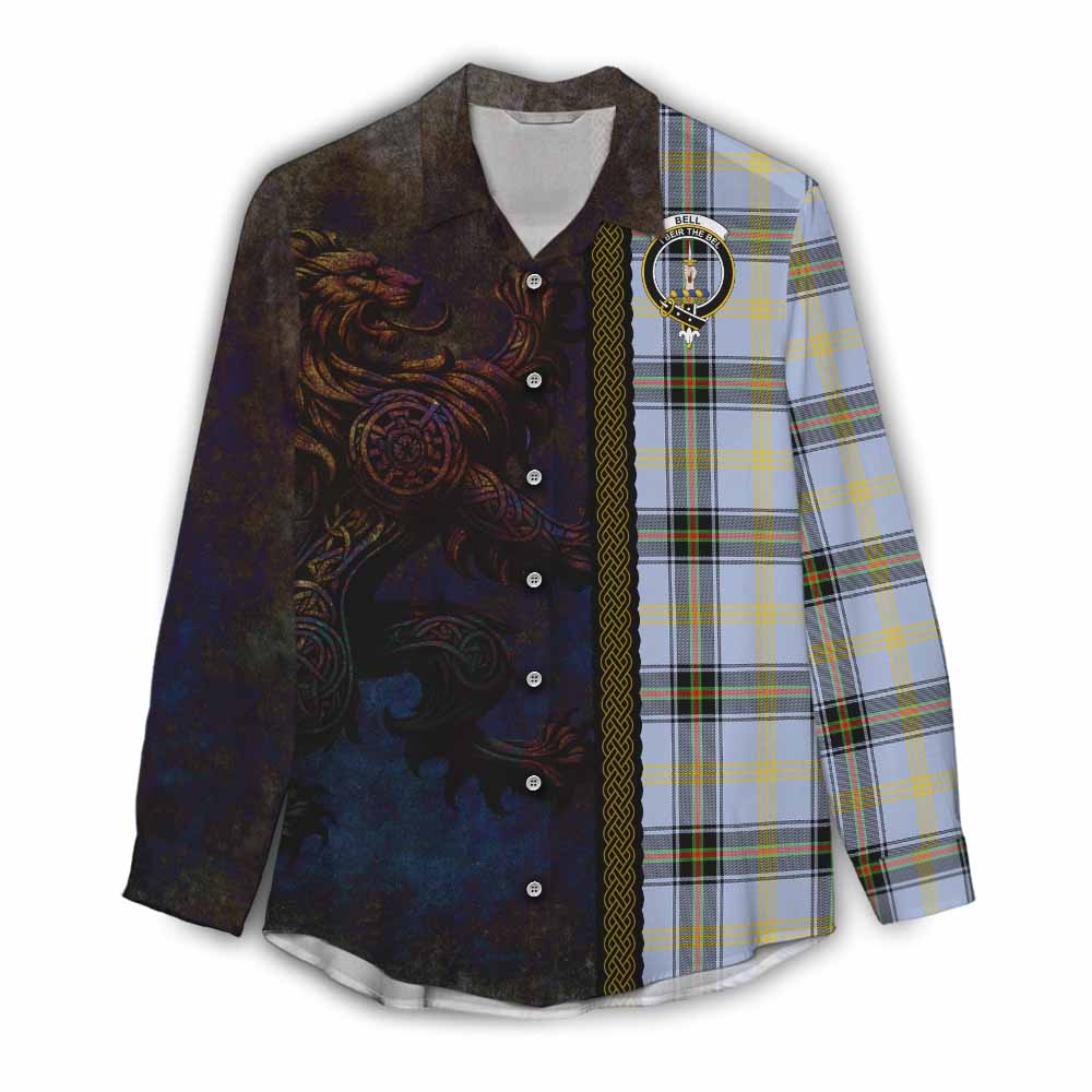 Tartan Vibes Clothing Bell Tartan Family Crest Women's Casual Shirt Alba Gu Brath Be Brave Lion Ancient Style