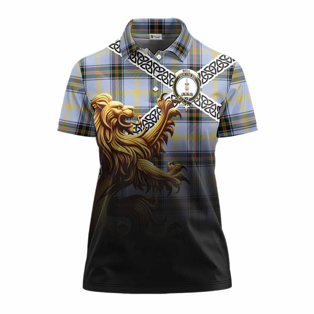 Tartan Vibes Clothing Bell Crest Tartan Women's Polo Shirt with Golden Lion Emblem Celtic Style