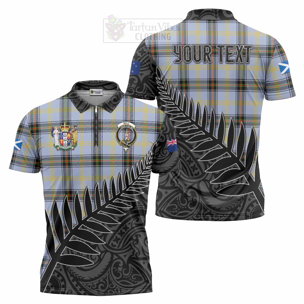 Tartan Vibes Clothing Bell Crest Tartan Zipper Polo Shirt with New Zealand Silver Fern Half Style