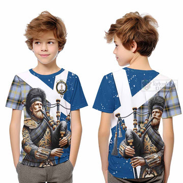 Tartan Vibes Clothing Bell Tartan Kid T-Shirt with Family Crest Scottish Bagpiper Vibes