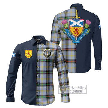 Bell Tartan Long Sleeve Button Shirt Alba with Scottish Lion Royal Arm Half Style