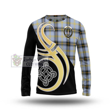 Bell Tartan Long Sleeve T-Shirt with Family Crest and Celtic Symbol Style