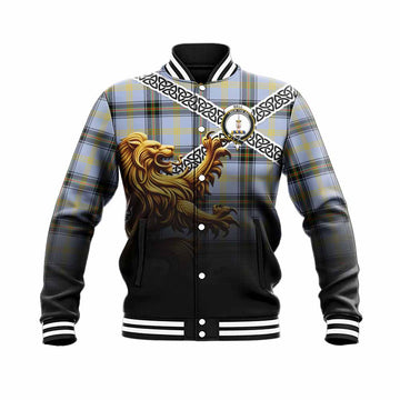 Bell Crest Tartan Baseball Jacket with Golden Lion Emblem Celtic Style