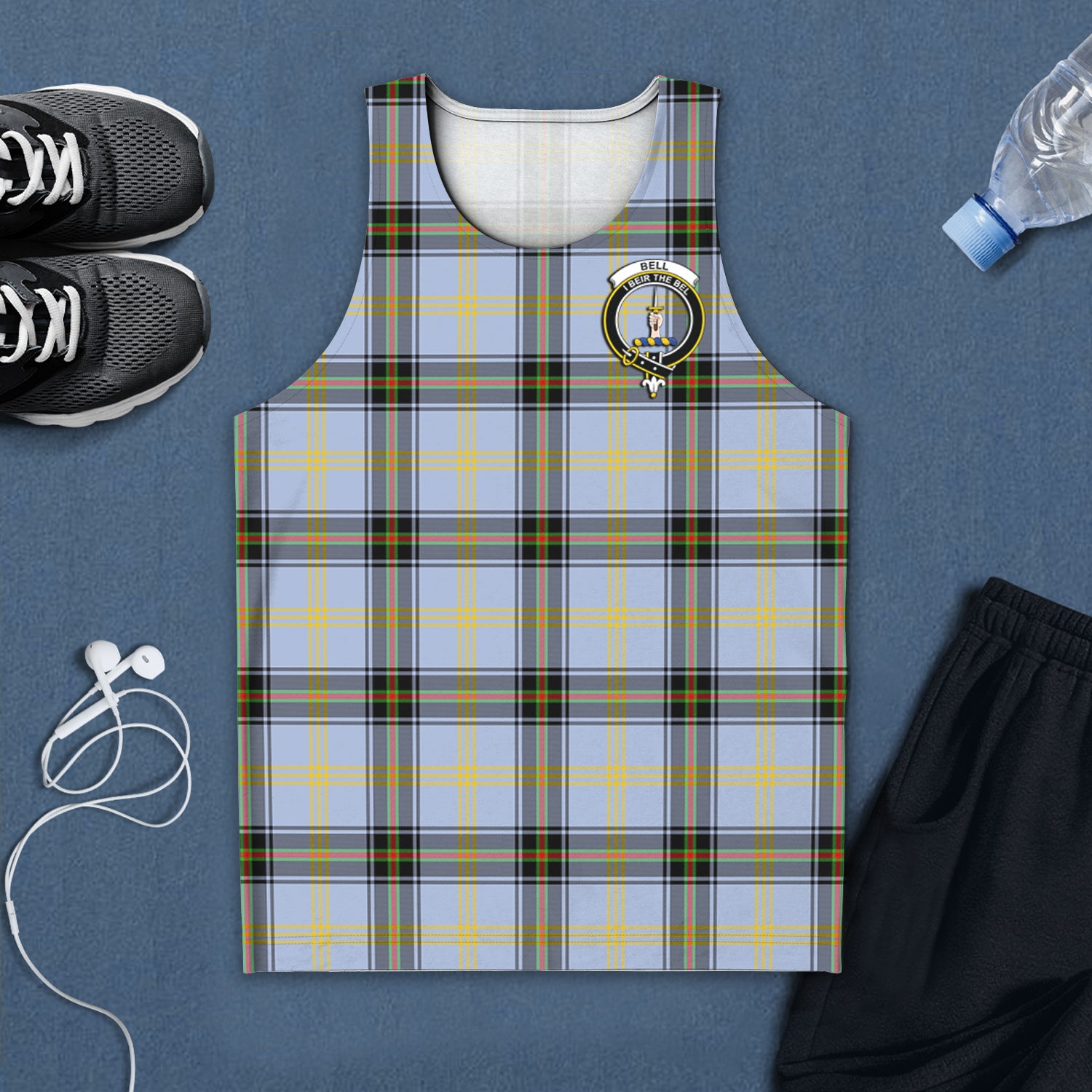 Bell Tartan Mens Tank Top with Family Crest - Tartanvibesclothing