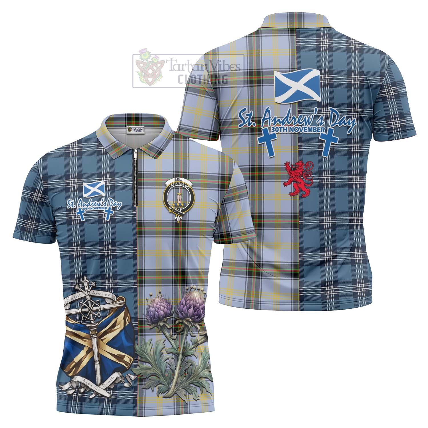 Tartan Vibes Clothing Bell Tartan Zipper Polo Shirt Happy St. Andrew's Day Half Tartan Style
