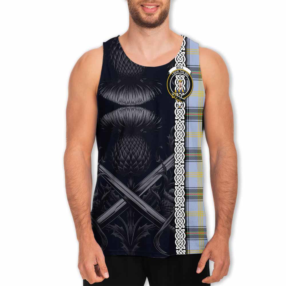 Tartan Vibes Clothing Bell Tartan Men's Tank Top with Family Crest Cross Sword Thistle Celtic Vibes