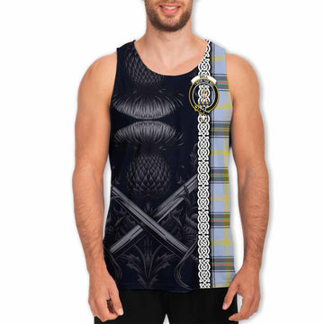 Tartan Vibes Clothing Bell Tartan Men's Tank Top with Family Crest Cross Sword Thistle Celtic Vibes