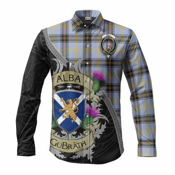 Tartan Vibes Clothing Bell Tartan Family Crest Long Sleeve Button Shirt Lion Rampant Royal Thistle Shield Celtic Inspired