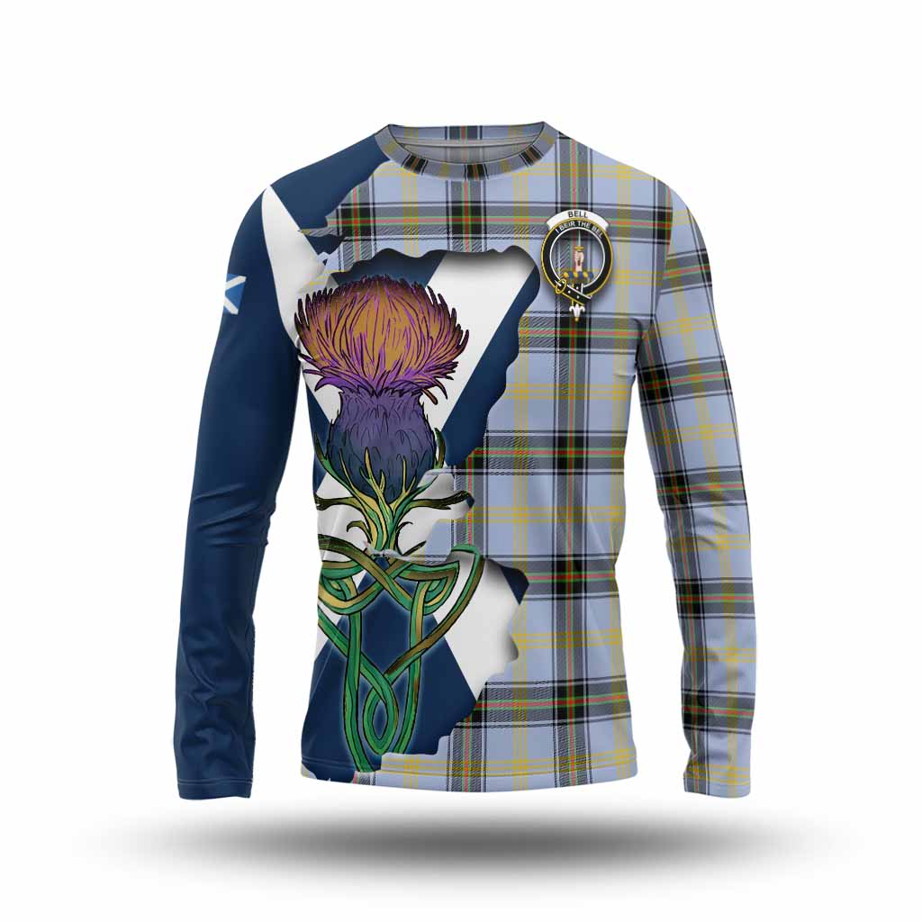 Tartan Vibes Clothing Bell Tartan Family Crest Long Sleeve T-Shirt Scottish Thistle Celtic Inspired
