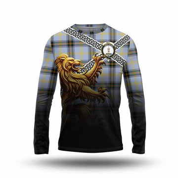 Bell Crest Tartan Long Sleeve T-Shirt with Golden Lion Emblem Celtic Style
