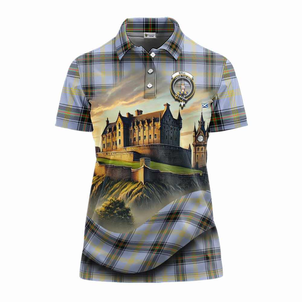 Tartan Vibes Clothing Bell Tartan Family Crest Women's Polo Shirt with Scottish Ancient Castle Stype