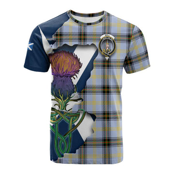 Bell Tartan Family Crest Cotton T-shirt Scottish Thistle Celtic Inspired