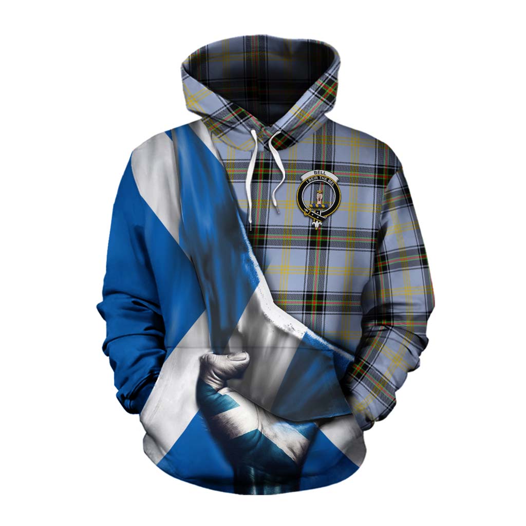 Tartan Vibes Clothing Bell Tartan Cotton Hoodie with Family Crest Scotland Patriotic Style