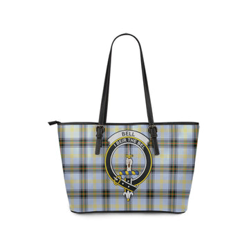 Bell Tartan Leather Tote Bag with Family Crest
