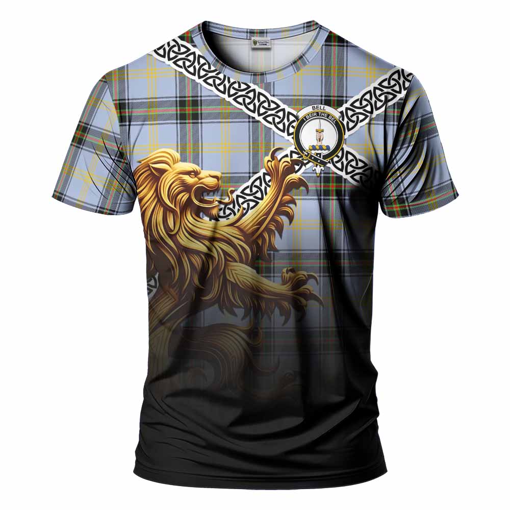 Tartan Vibes Clothing Bell Crest Tartan T-Shirt with Golden Lion Emblem Celtic Style