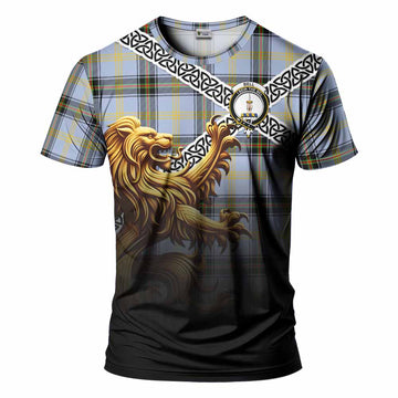 Bell Crest Tartan T-Shirt with Golden Lion Emblem Celtic Style