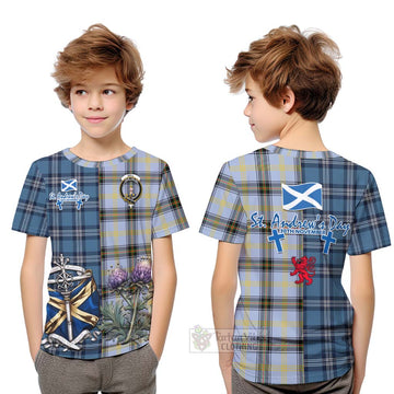 Tartan Vibes Clothing Bell Tartan Kid T-Shirt Happy St. Andrew's Day Half Tartan Style