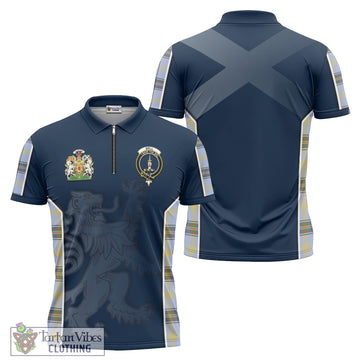 Bell Tartan Zipper Polo Shirt with Family Crest and Lion Rampant Vibes Sport Style