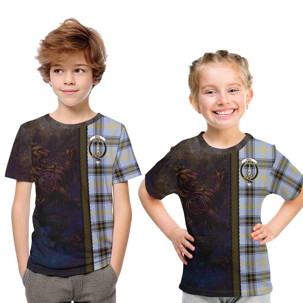 Tartan Vibes Clothing Bell Tartan Family Crest Kid T-Shirt Alba Gu Brath Be Brave Lion Ancient Style